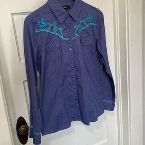 Cute Embroidered Western Snap Down Blouse sz XL